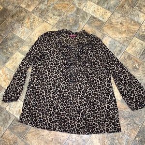 Jessica London size 20 long sleeve sheer blouse. Ruffle neck/bib with buttons.